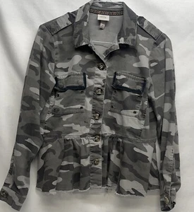 Knox Rose Canvas Jacket Women's Button Up Pockets Cinch Waist Camouflauge Medium - Picture 1 of 5