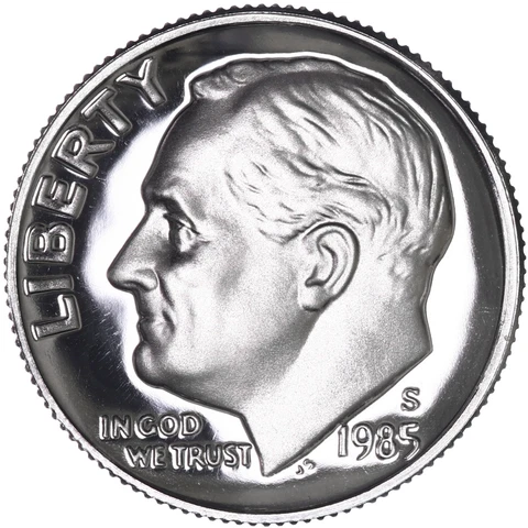 1985 S Roosevelt Dime Gem Deep Cameo CN-Clad Proof US Coin Cover