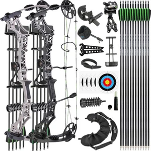 Compound Bow Arrows Set 30-70lbs Adjustable 320FPS Archery Hunting Let Off 80% - Picture 1 of 20
