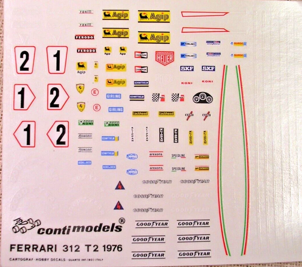 DECAL  - FERRARI 312 T2 F1 - 1976 - LAUDA - REGAZZONI - CONTI MODELS  1/43 - Immagine 1 di 1