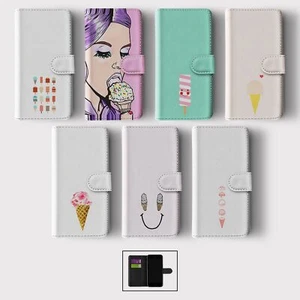 CASE FOR IPHONE 16 16E 15 14 12 SE WALLET FLIP PHONE COVER RETRO 80S ICE CREAM - Picture 1 of 9