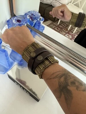 Design Armband Messing Leder Mehrstrang Gladiator armreif - Bild 1 von 4