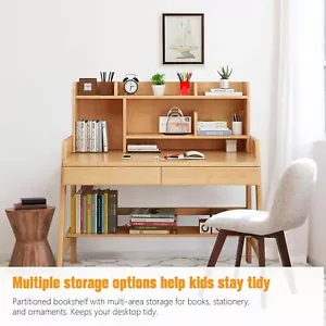 Solid Rubber Wood Kids Desk with Bookshelf and Drawer-Height Adjustable 100CM - Picture 1 of 6