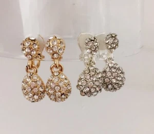 Pendientes con clip de lágrima de cristal para mujer niña gota colgante Gatsby plata u oro - Imagen 1 de 3