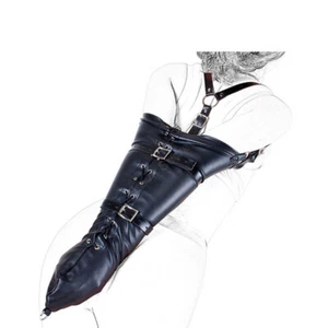 Adjustable Black PU Leather Armbinder Armband Gloves Bondage Restraint Costums - Picture 1 of 11