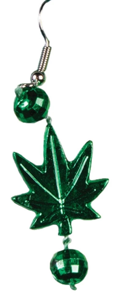 Marijuana Leaf Earrings Hippie Fancy Dress Up Halloween Adult Costume Accessory - Image 1 of 1
