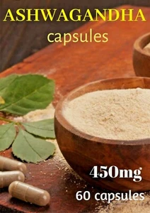 Organic Ashwagandha Root Powder 60 Capsules-Anti-Stress immunity Libido,Vitality - Picture 1 of 3