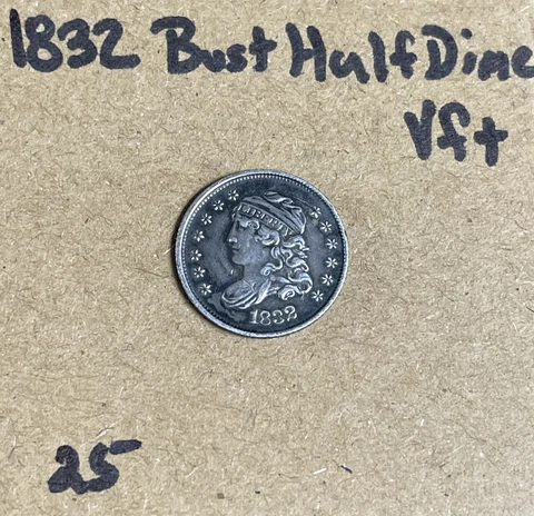 1832 Capped Bust Half Dime VF Very Fine 89.24% Silver 5c Cover