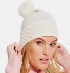 Kate Spade York Scallop Merino Wool Knitted Pom Pom Cream Beanie One Size L56526 - Picture 1 of 1