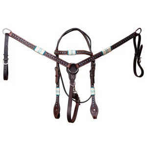 BE BAR H EQUINE Western Horse Genuine Leather Tack Set Dark Brown - Picture 1 of 8
