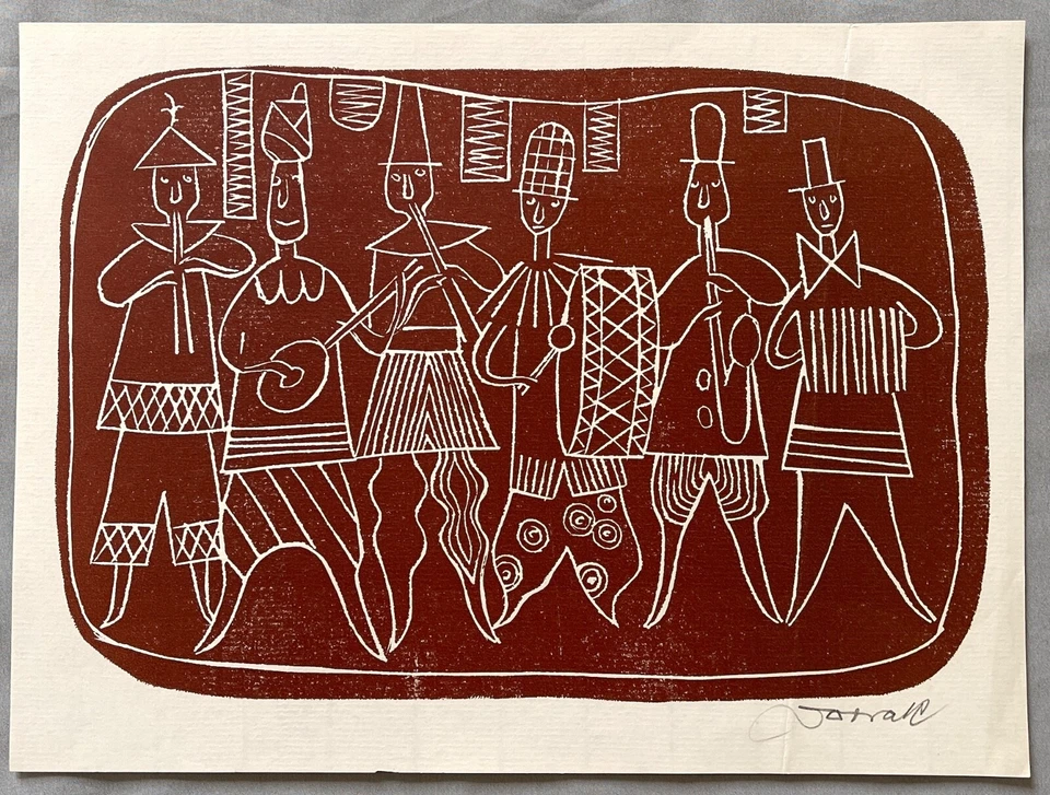 Friedrich Dworak Linolschnitt, Titel: Karneval, signiert - Bild 1 von 1