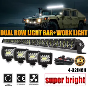 Roof 32'' LED Light Bar+4'' Cube Pods+Wire Fit Hummer H1 H2 H3 Humvee AM General - Foto 1 di 24
