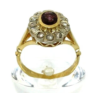 VINTAGE Ring 18kt Gold, Rubin und Rosetten aus natürlichem Diamant, 5,1gr - Bild 1 von 7