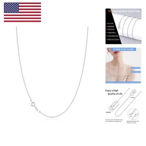 Solid 18k Gold Over 925 Sterling Silver Chain Necklace for Women, 1mm Cable C... - Picture 1 of 6