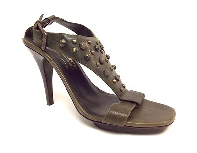 Sandalias Zapatos DONALD PLINER Talla 6 NEKITA Cuero Verde Tachonado Halter Tacones Foto 1 de 4