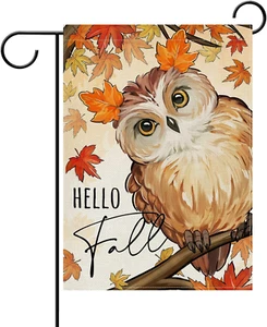 Hello Fall Owl Decorative Garden Flag, Autumn Maple Leaves Branch Yard outside H - Picture 1 of 6