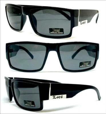 Hombre Clásico Resistente Motero Gánster Locs Sol Cuadrado Montura Negra Oscuro - Imagen 1 de 4