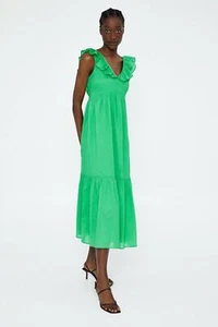 Vestido midi ligero de algodón puro con detalle de volantes atado en capas de Warehouse 46 £ - Imagen 1 de 10
