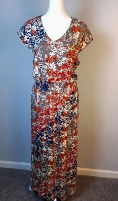 Maxi Vestido Coldwater Creek Talla Grande Cintura Ajustada Bolsillos Marrón Estampado Floral Foto 1 de 4