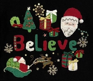 Tiara International Sweater Christmas Vintage Santa Holiday Sequin Womens Medium - Picture 1 of 13