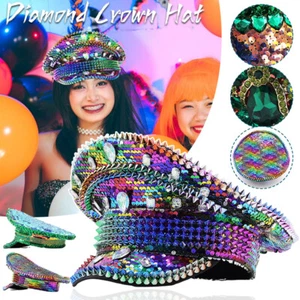 Cappello militare steampunk paillettes colorate berretto capitano festival musica festa cappello - Foto 1 di 14