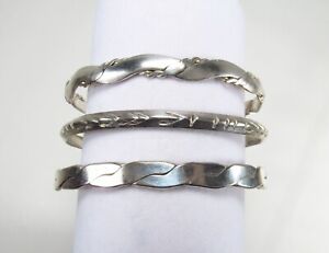 Pre-Owned Lot 3 Made in Mexico Sterling Silver 925 Mixed Bangle Bracelets 8"