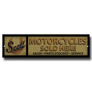 SCOTT MOTORCYCLES SOLD HERE METAL SIGN,GARAGE SIGN,WORKSHOP SIGN. MAN CAVE - Picture 1 of 1