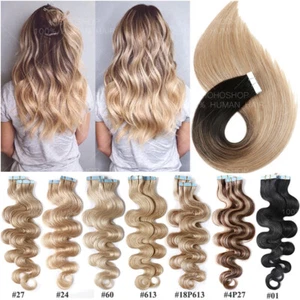 LIQUIDACIÓN 20-60 piezas Cinta Gruesa en Extensiones de Cabello Humano 100% Real Pegamento COMPLETO 150g - Imagen 1 de 43