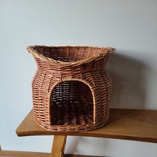 Vintage Cat Small Dog Wicker Pet Basket Cave Round double decker