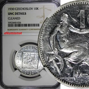 Czechoslovakia Silver 1930 10 Korun 30 mm NGC UNC DETAILS KM# 15 (026) - Picture 1 of 4