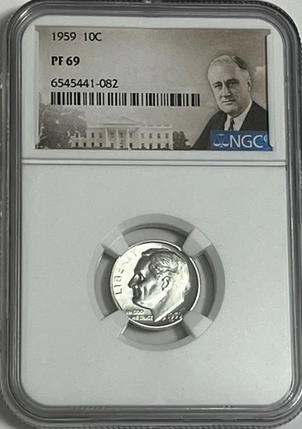 1959 NGC PF69 90% PROOF SILVER ROOSEVELT DIME GREAT EYE APPEAL PORTRAIT LABEL Cover