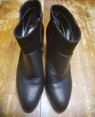 ALFANI WOMENS 9M STEP N FLEX BLACK LEATHER ANKLE BOOTS SIDE ZIPPER - Image 1 of 4