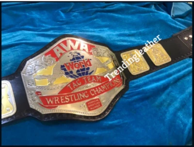 Cinturón de Campeonato Mundial de Lucha en Parejas AWA 4 MM ZINC Placas Foto 1 de 4