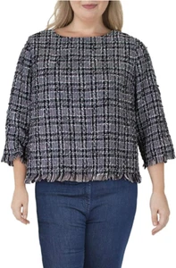 Anne Klein Womens Tweed Fringed Top Gray (XS) - Picture 1 of 2