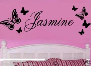 PERSONALIZED NAME & BUTTERFLIES DECAL STICKER BUTTERFLY WALL ART PRINCESS LOVE - Picture 1 of 4