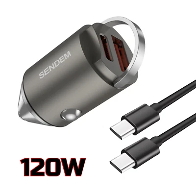 Auto Ladegerät Zigarettenanzünder Adapter 120W 3in1 mit Ladekabel USB-C iPhone - Bild 1 von 4