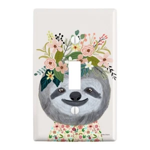 Happy Sloth Flowers in Hair Plastic Wall Decor Toggle Light Switch Plate Cover - Picture 1 of 4