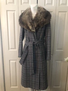 Vintage Women Braetan Coat Fur Shawl Collar Tweed Fitted Style Small Excellent - Picture 1 of 7