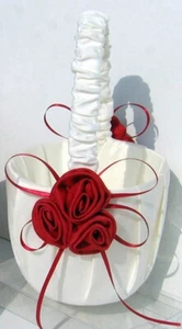 Flower Basket White Wedding Aisle Petal Flower Girl red rose floral bridal - Picture 1 of 4