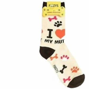 Foozys I Love My Mutt Cream Unisex Socks Size 4 through 10 1 Pair - Picture 1 of 1