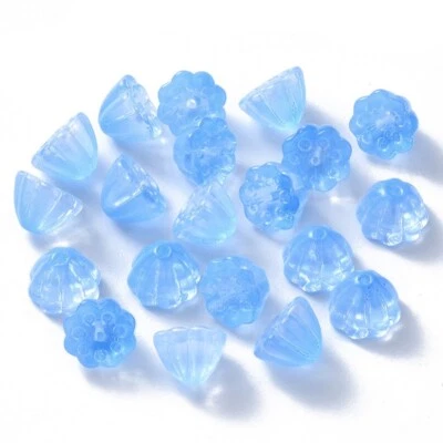 10 Glass Lotus Pod Beads Blue Flower Bead Findings Set 11mm Jewelry Supplies B - Image 1 of 2