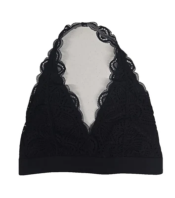 Sujetador Halter de Encaje Azul Marino Antiguo Negro Jack V Bralette Talla Pequeña Nuevo Foto 1 de 4