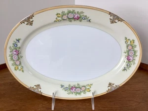 Meito Japan China Oval Serving Platter ~ YELLOW Rim Multicolored Florals 12” - Picture 1 of 8
