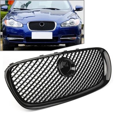 For Jaguar XF 2008-2011 Front Upper Grille Radiator Grill with Emblem Black - Image 1 of 4