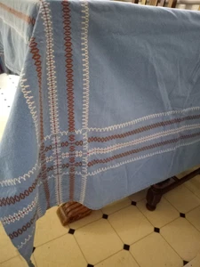 Mantel Vintage Algodón Bordado 44 x 78 Azul Blanco Marrón - Imagen 1 de 6