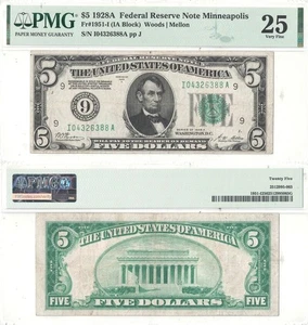 1928-A $5 Federal Reserve Note Fr-1951-I PMG VF-25 - Picture 1 of 1