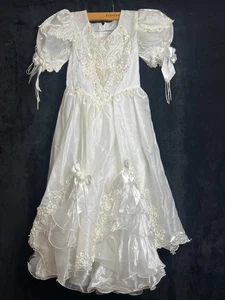 Vintage Angels Garment Girls White Formal Dress Size 5 – Lace, Beaded, Ruffle He - Picture 1 of 4