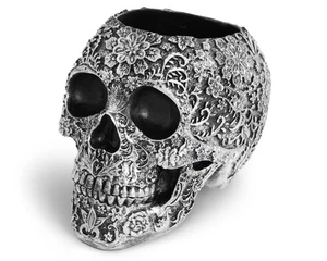 Skull Bowl Decorative Skull Vase Makeup Brush Pen Holder Organizer Dresser Go... - Foto 1 di 6