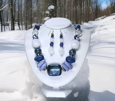 Collar CHICO'S Bring On The Blues 💠💎 10"L + Pendientes a Juego 2"3/4L Ag4 Foto 1 de 4