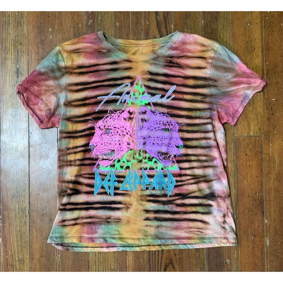 Y2K Def Leppard T Shirt Tour bleach Tie Dye RARE merch VTG XL Band Tee HANDMADE - Image 1 of 4